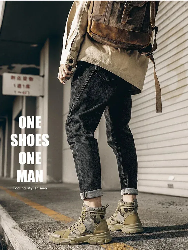 Camouflage Boots for Men Autumn Winter Platform Desert Military Boots Outdoor High-top Shoes Men Ankle Boots Buty Robocze Meskie Work Boots Target