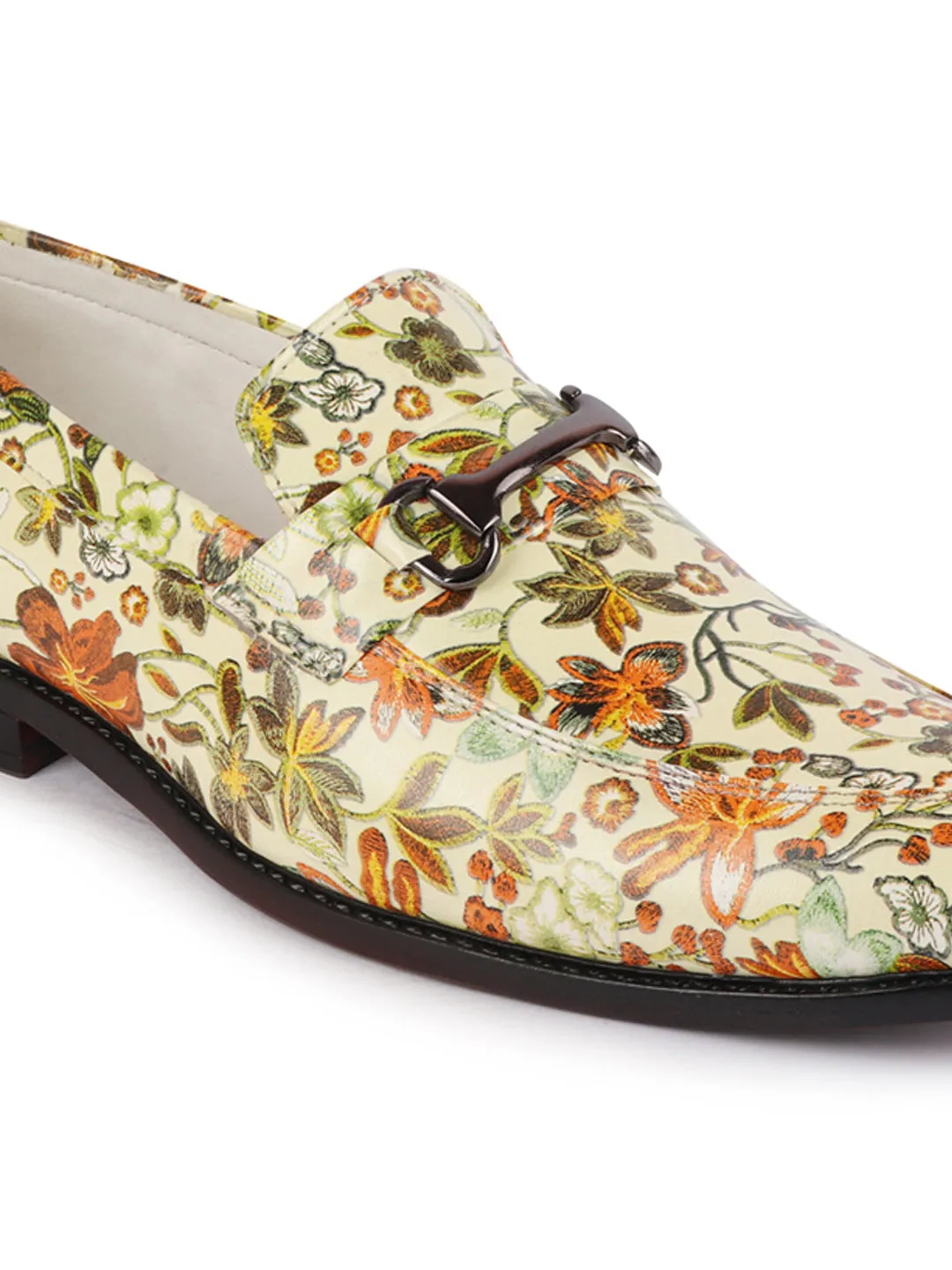 Men Olive Floral Print Horsebit Buckle Weekend Wedding Evening Party Shoes Loafers Stacy Loafers