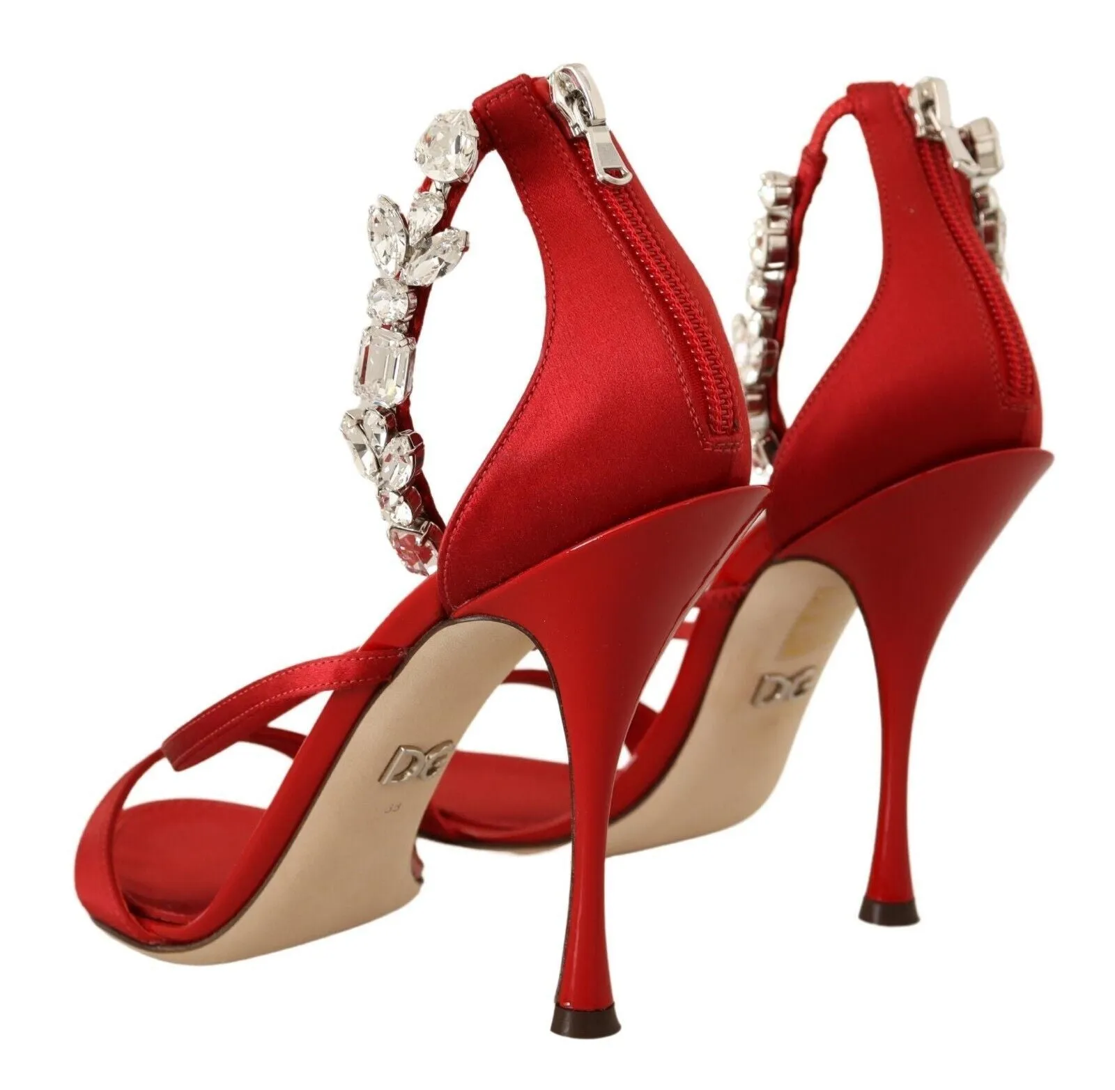 Locations Map Dolce & Gabbana Red Satin Crystals Sandals Keira Heels Shoes