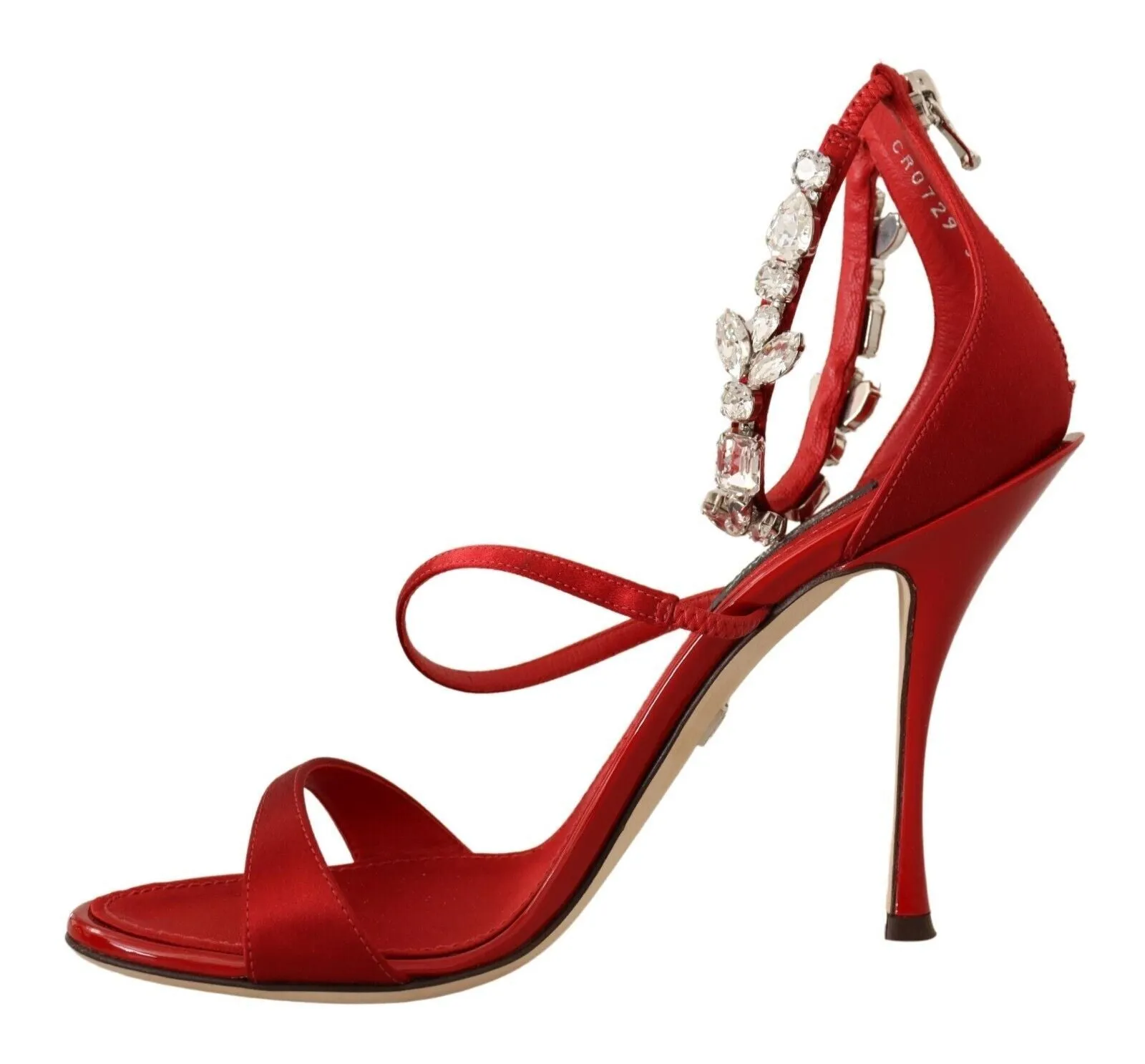 Dolce & Gabbana Red Satin Crystals Sandals Keira Heels Shoes Sandals Resorts