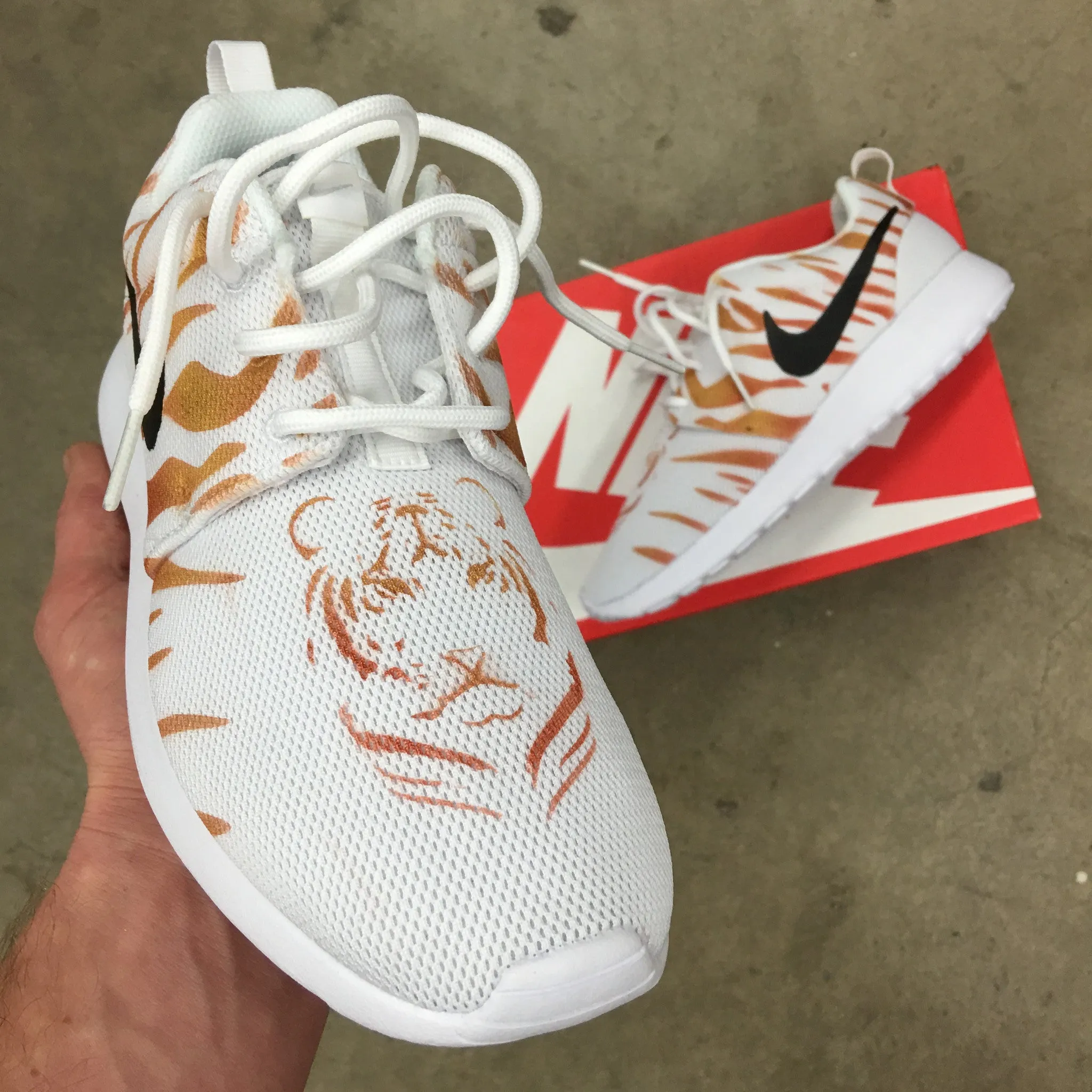 Rate Asics Running Shoes Tiger Stripe Nike Roshe One - Custom Painted Sneakers