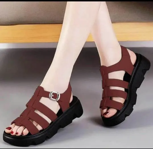 Hight Sole Strips Style Sandle for Women Big Buckle Sandals