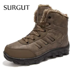 SURGUT Brand Winter Fur Supper Warm Snow Boots For Men Adult Male Shoes Non Slip Rubber Casual Work Safety Casual Ankle Boots Best Low Cut Work Boots