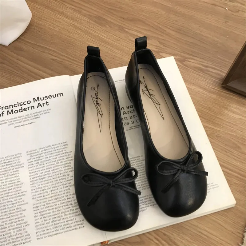 Born Shoes Loafers TAVIMART  -   Butterfly Knot Loafers Women Red Leather Casual Shoes Slip on Shoes for Women Barefoot Shoes Square Toe  