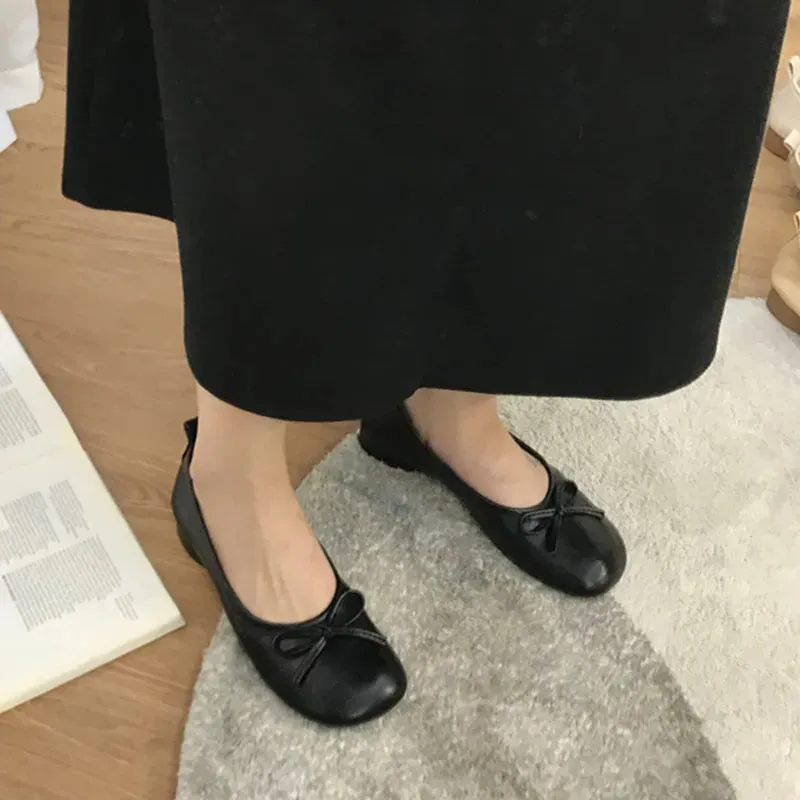 TAVIMART  -   Butterfly Knot Loafers Women Red Leather Casual Shoes Slip on Shoes for Women Barefoot Shoes Square Toe   Best Lug Sole Loafers