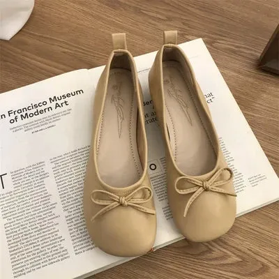 Resort Loafers TAVIMART  -   Butterfly Knot Loafers Women Red Leather Casual Shoes Slip on Shoes for Women Barefoot Shoes Square Toe  