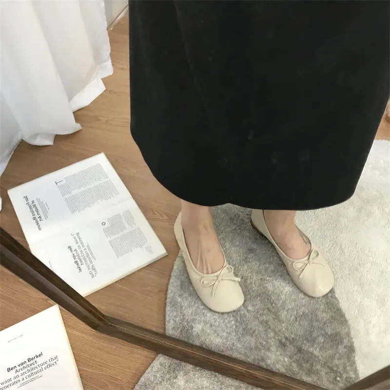 TAVIMART  -   Butterfly Knot Loafers Women Red Leather Casual Shoes Slip on Shoes for Women Barefoot Shoes Square Toe   Loafers With Bows