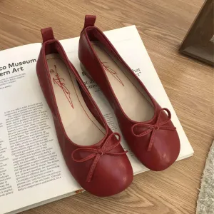 TAVIMART  -   Butterfly Knot Loafers Women Red Leather Casual Shoes Slip on Shoes for Women Barefoot Shoes Square Toe   Comfortable Leather Loafers