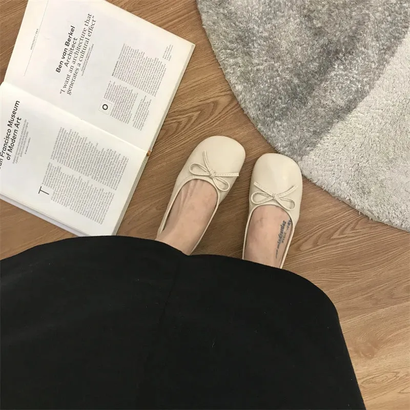 TAVIMART  -   Butterfly Knot Loafers Women Red Leather Casual Shoes Slip on Shoes for Women Barefoot Shoes Square Toe   Jeans Loafers