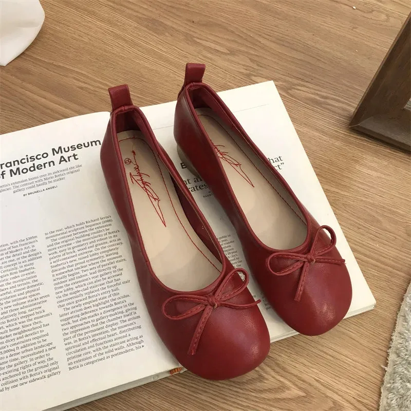 Thin White Socks For Loafers TAVIMART  -   Butterfly Knot Loafers Women Red Leather Casual Shoes Slip on Shoes for Women Barefoot Shoes Square Toe  