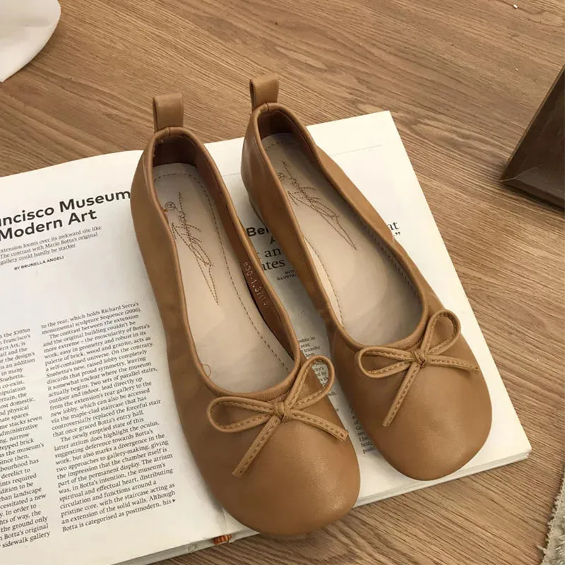 TAVIMART  -   Butterfly Knot Loafers Women Red Leather Casual Shoes Slip on Shoes for Women Barefoot Shoes Square Toe   Loafers With White Socks