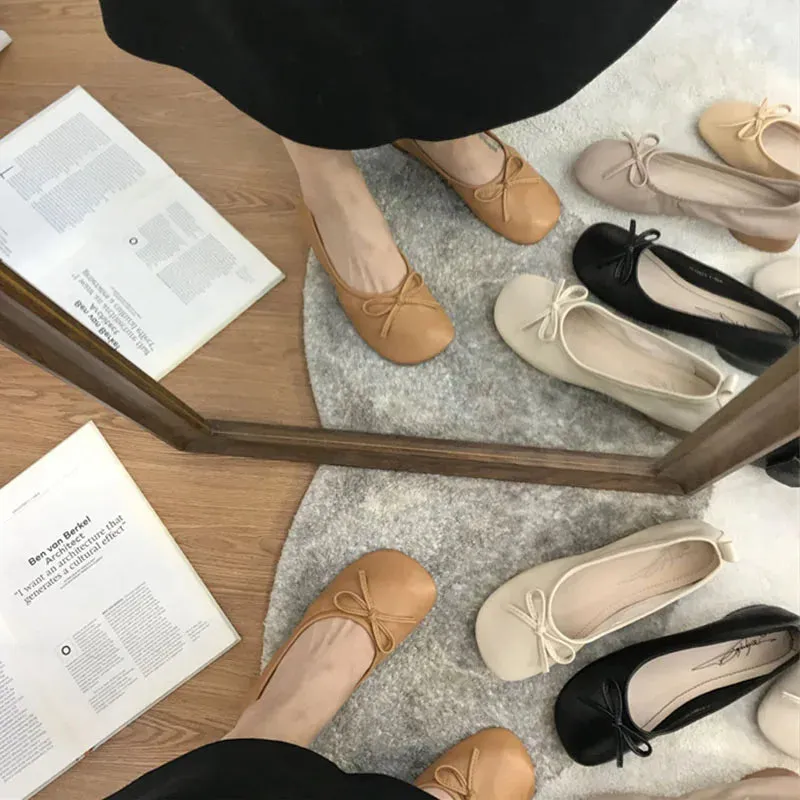 Florsheim Shoes Loafers TAVIMART  -   Butterfly Knot Loafers Women Red Leather Casual Shoes Slip on Shoes for Women Barefoot Shoes Square Toe  