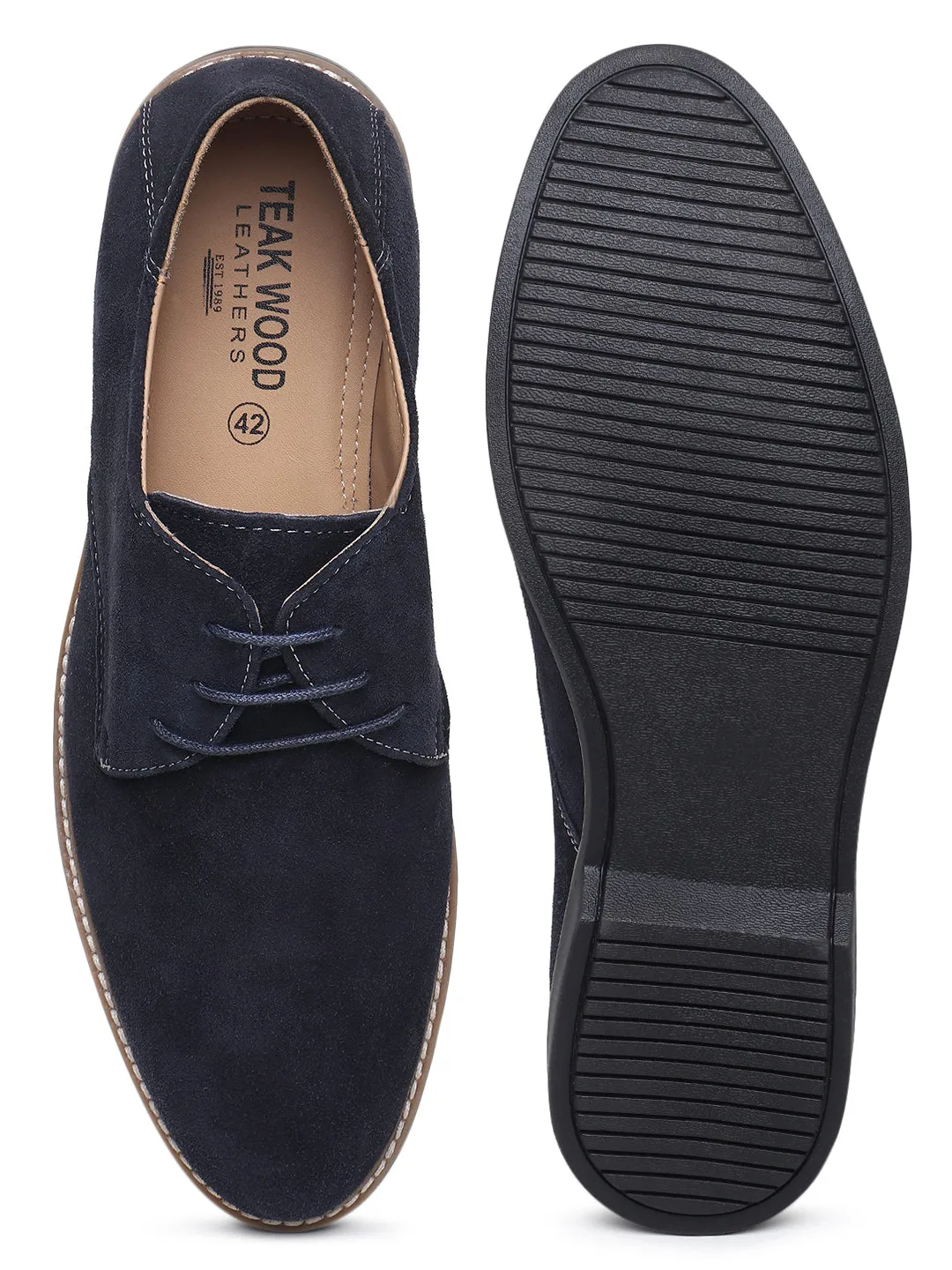 Teakwood Men Blue Solid Round Toe Suede Derbys Michigan Sneakers