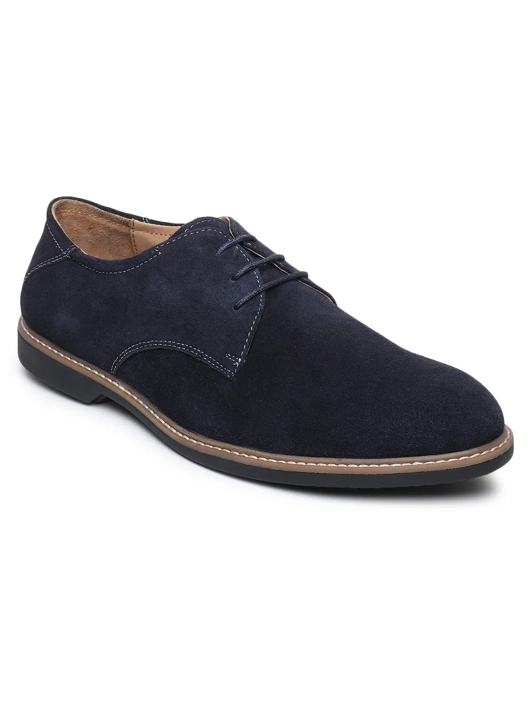 Teakwood Men Blue Solid Round Toe Suede Derbys Hi Top Platform Sneakers