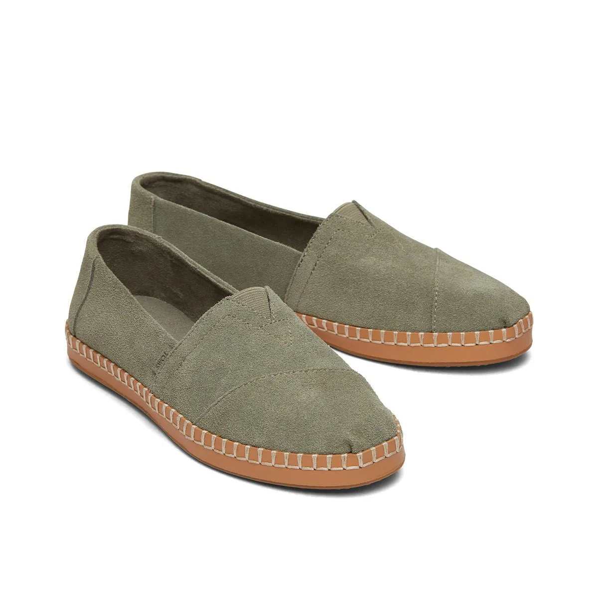 Madison Slip Ons TOMS Espadrille Alpargata Leather Wrap Women - Vetiver Grey Suede Canvas