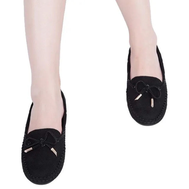 Slip-on Loafers Casual Top Sale Elegant Women Flat Shoes Fashion Summer Spring Bowtie Loafers Ladies Suede Slip On Lady Ballet Shoes Soft moccasins