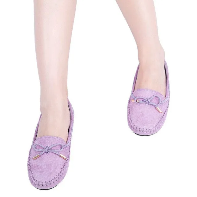Top Sale Elegant Women Flat Shoes Fashion Summer Spring Bowtie Loafers Ladies Suede Slip On Lady Ballet Shoes Soft moccasins Celebrity Loafers