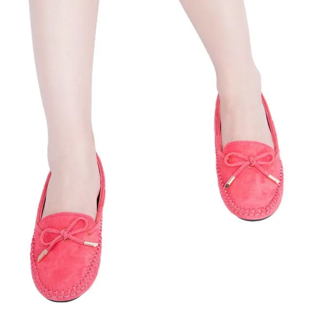 Top Sale Elegant Women Flat Shoes Fashion Summer Spring Bowtie Loafers Ladies Suede Slip On Lady Ballet Shoes Soft moccasins Loafers Stl