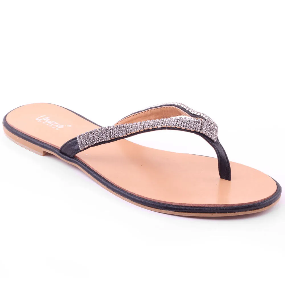 Womens Jazz Crystal Adorned Thong Slippers Slippers With Open Toes