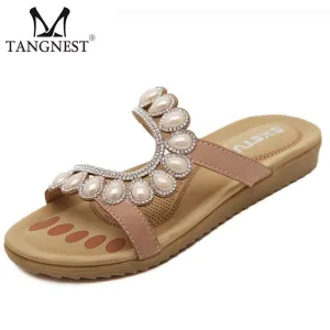 Socks And Flip Flops 2016  New Women Sandals Rhinestone Women Summer Leisure Sandals Apricot &Blue Slip On Flip FLops Shoes Woman Size 35~41 XWZ1757