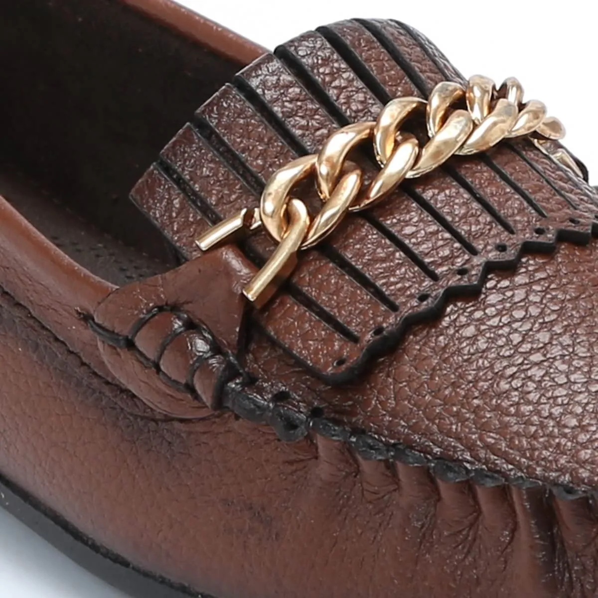 Leather White Loafers Trendy Chain Design Loafers for Women Fendy