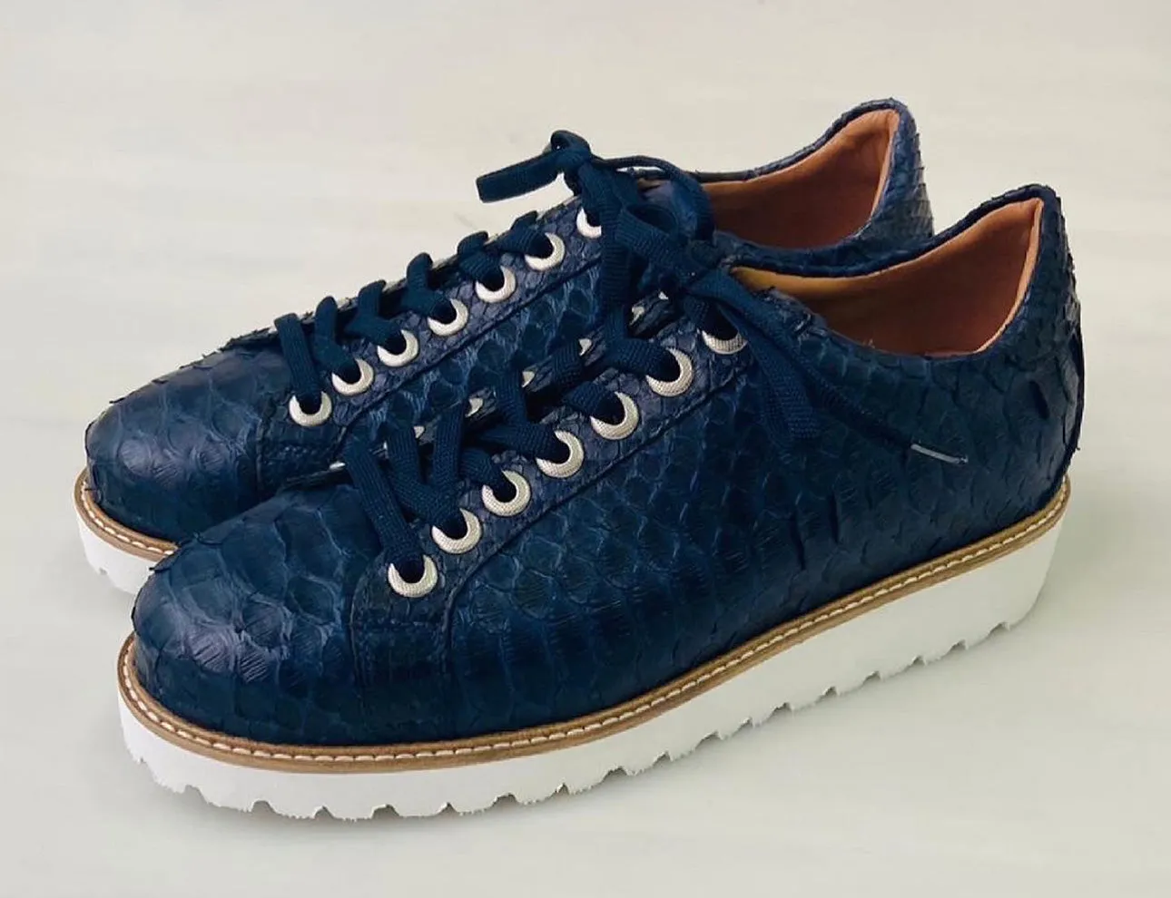 Sporting Goods Sneakers Tucci Di Lusso Mens Special Edition Navy Blue Real Python Skin Leather Handmade Luxury Sneakers