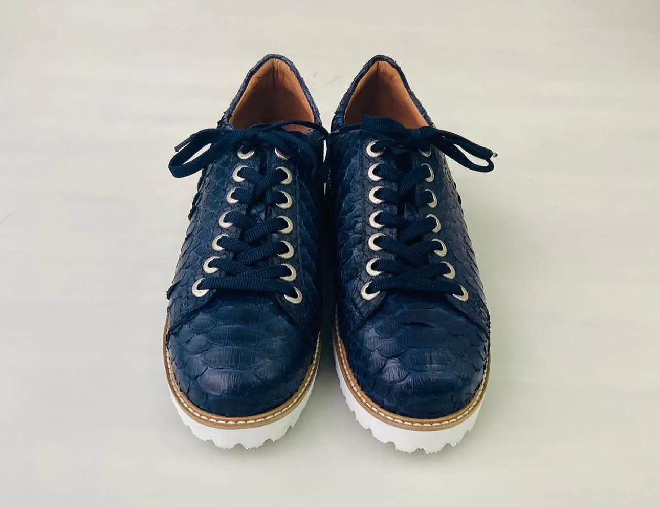 Tucci Di Lusso Mens Special Edition Navy Blue Real Python Skin Leather Handmade Luxury Sneakers Billy Sneakers
