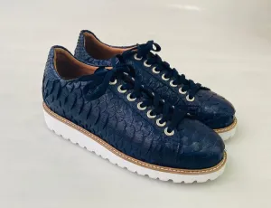 Asics Platform Sneakers Tucci Di Lusso Mens Special Edition Navy Blue Real Python Skin Leather Handmade Luxury Sneakers