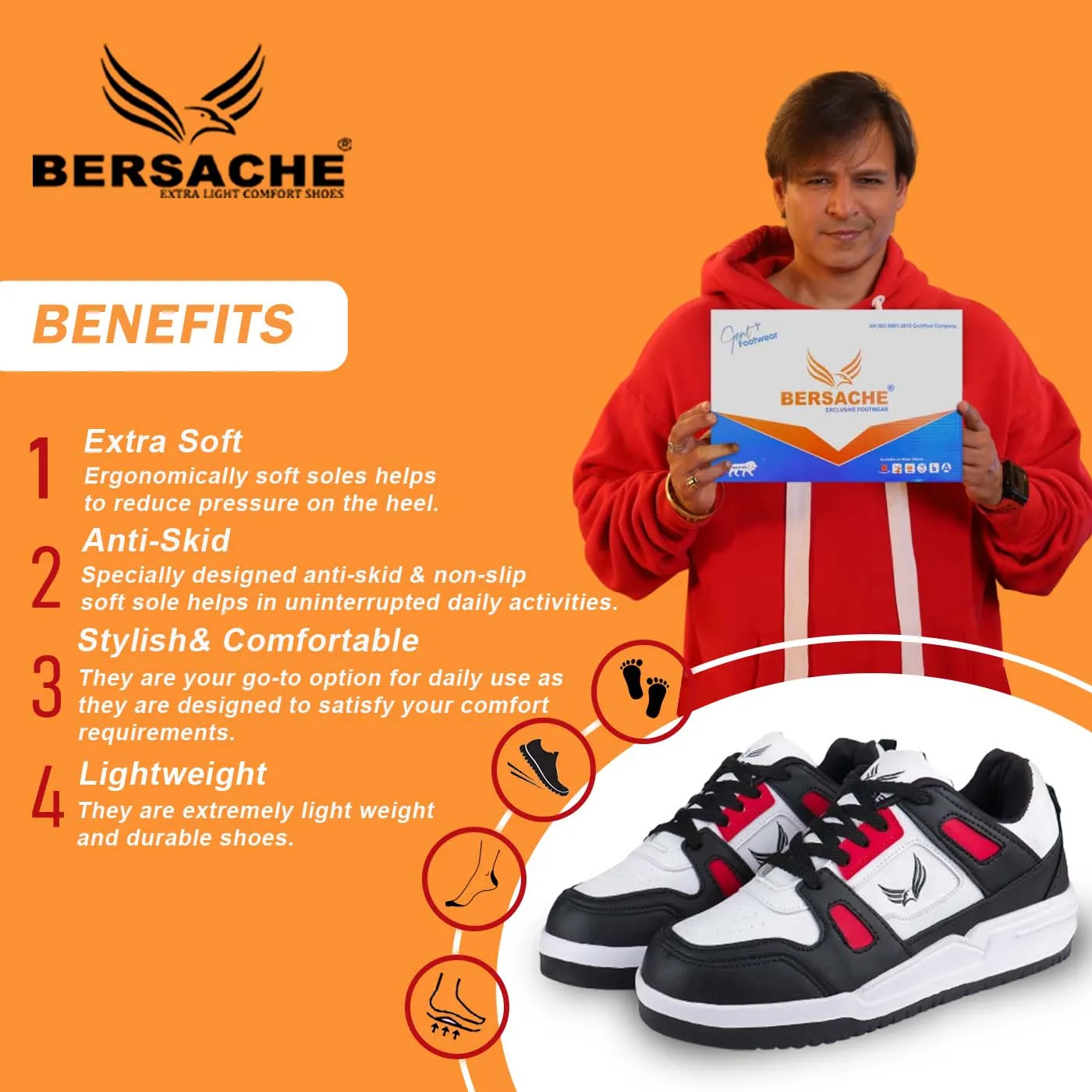 Cushioned Slides Bersache Premium Sports ,Gym, Trending Stylish Running Shoes For Men (9166-Red)