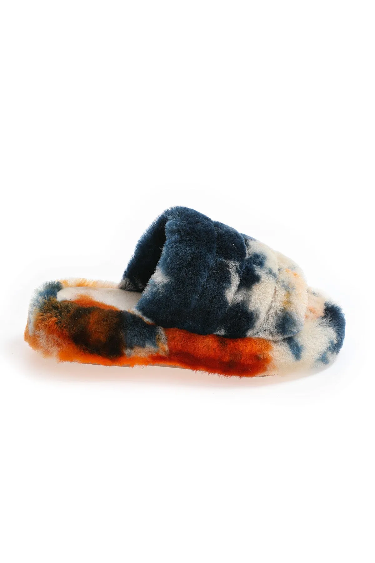 Women's Shearling Slippers, Orange Multicolor Wool Slippers Water