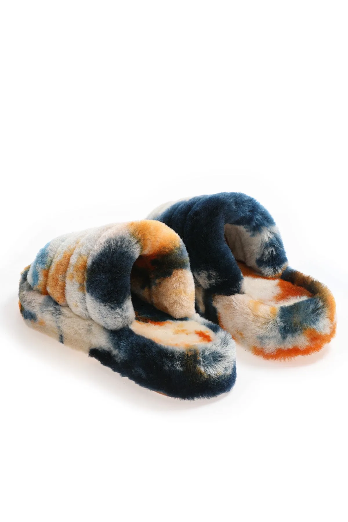 Loft Slippers Women's Shearling Slippers, Orange Multicolor Wool