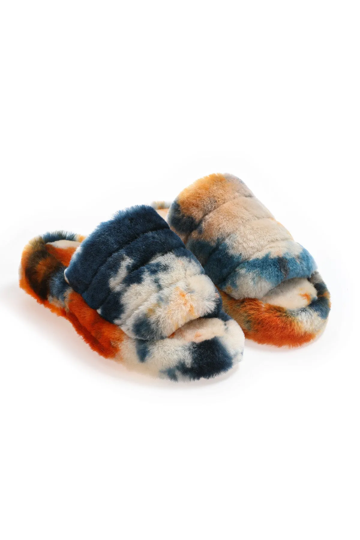Camp Slides Women's Shearling Slippers, Orange Multicolor Wool