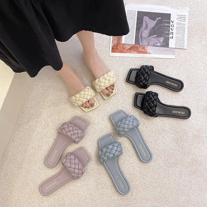 Summer Hot Sale flip flops Slippers Women leather Twist braid Sandals Shoes 2022 New White Sexy Luxury Brand Mules Shoes mujer I Want My Flip Flops Meme