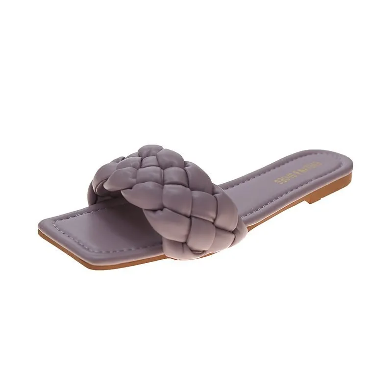 Alligator Skin Flip Flops Summer Hot Sale flip flops Slippers Women leather Twist braid Sandals Shoes 2022 New White Sexy Luxury Brand Mules Shoes mujer