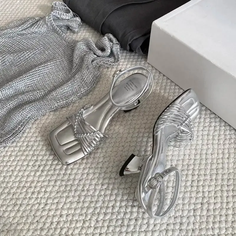 binfenxie  -  2024 HOT New Weave Leather  Pu Women Sandals Strange High Heels Summer Sandals Ladies Party Dress Shoes Female Polo Ralph Lauren Slide Sandals