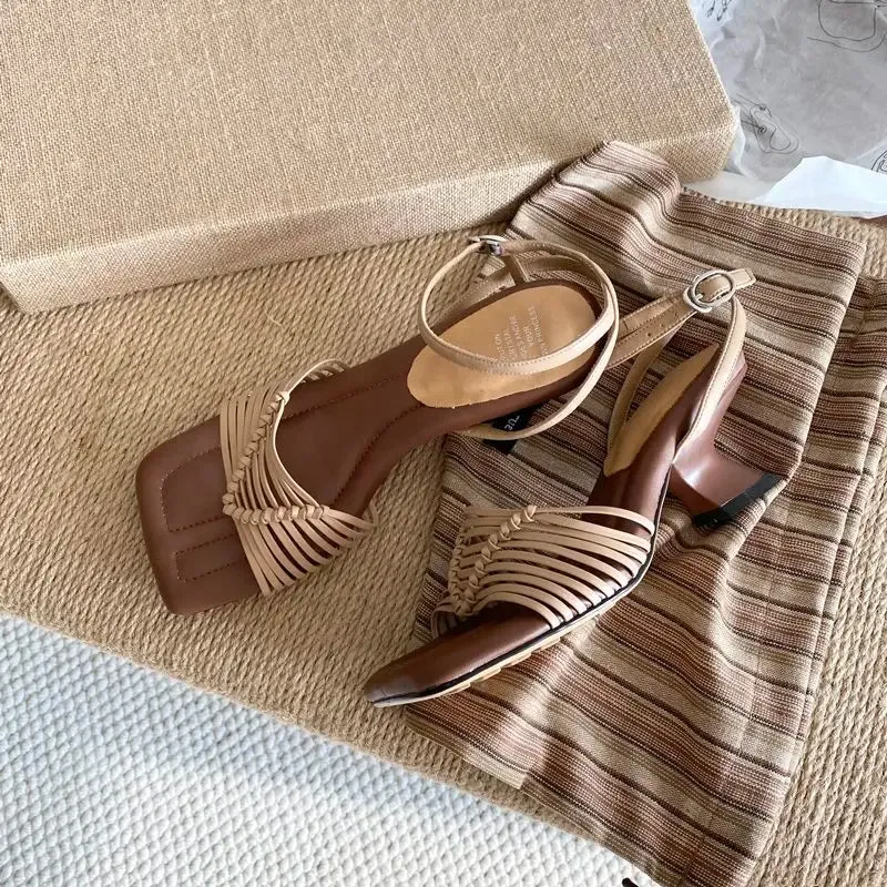 Sandals Heel binfenxie  -  2024 HOT New Weave Leather  Pu Women Sandals Strange High Heels Summer Sandals Ladies Party Dress Shoes Female