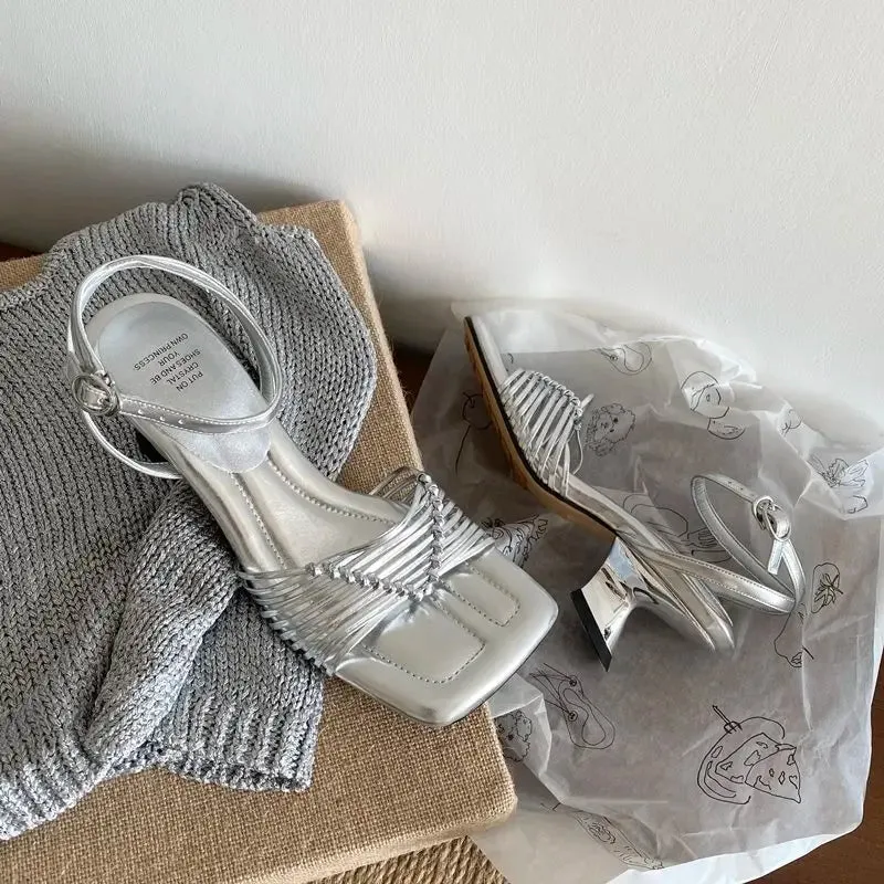 Altra Sandals binfenxie  -  2024 HOT New Weave Leather  Pu Women Sandals Strange High Heels Summer Sandals Ladies Party Dress Shoes Female