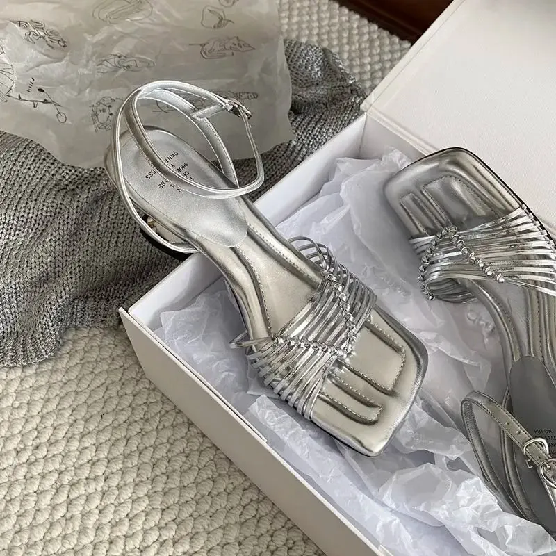 binfenxie  -  2024 HOT New Weave Leather  Pu Women Sandals Strange High Heels Summer Sandals Ladies Party Dress Shoes Female Best Sandals For Plantar Fasciitis