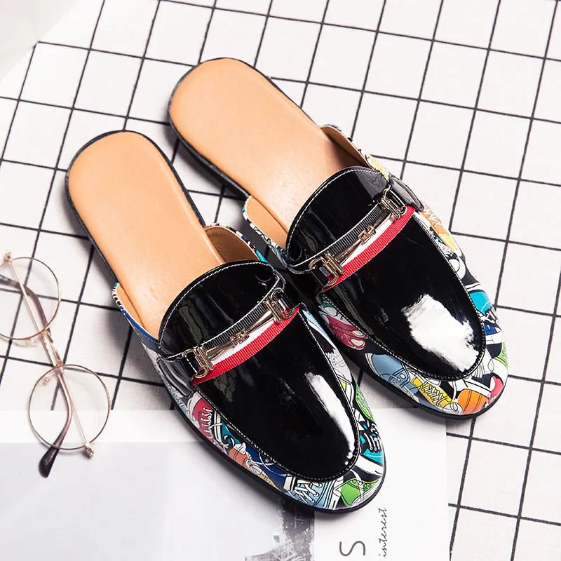 Loafers High Heels UYO Men's Mules Faux Leather Backless Loafers