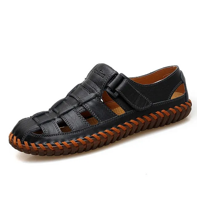Sandals Halcyon Beach Resort VANCAT New Summer Men Sandals 2019 Leisure Beach Men Shoes High Quality Genuine Leather Sandals The Men's Sandals Big size 39-47