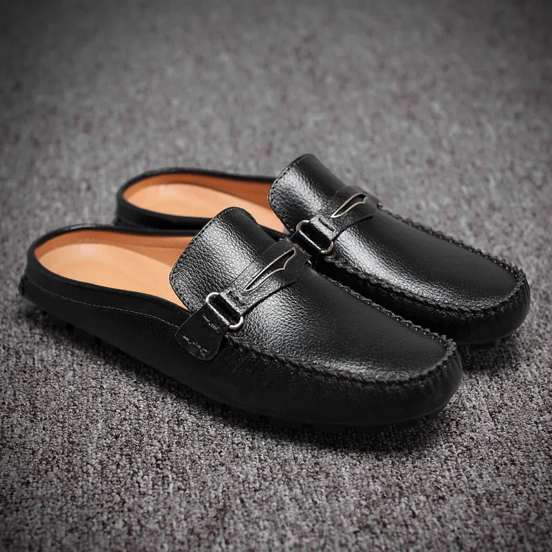 Platform Loafers Heels Men's Faux Leather Italian Style Backless Loafers