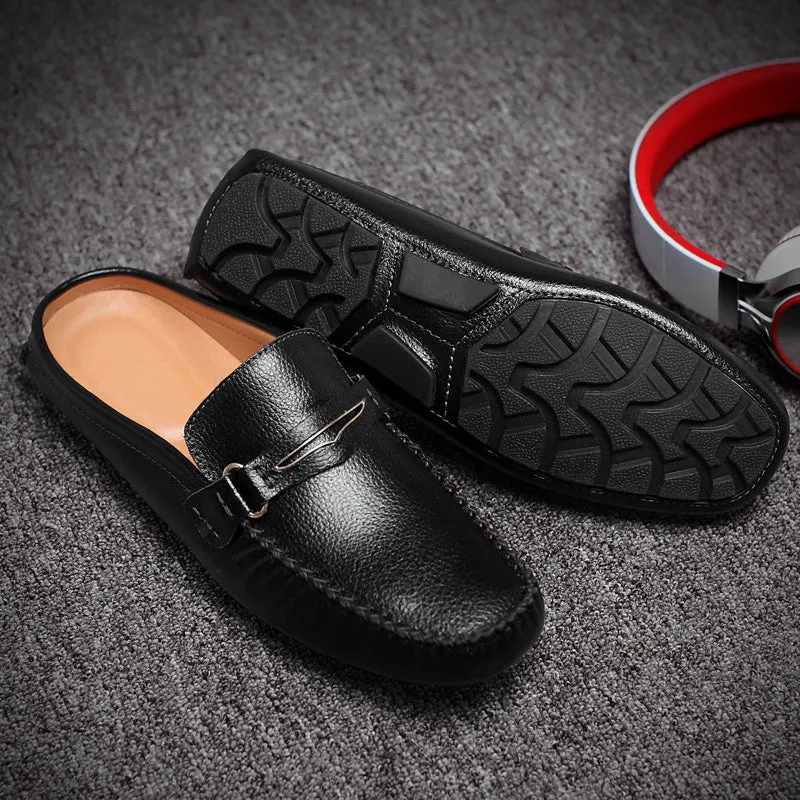 Men's Faux Leather Italian Style Backless Loafers Healed Loafers
