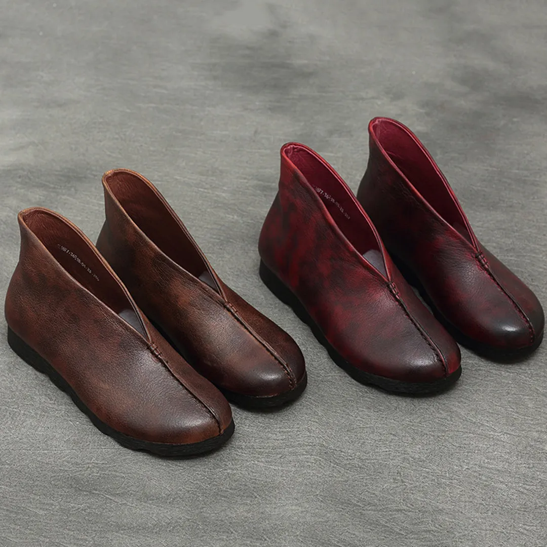 Retro Simple Spliced Leather Shoes Breathable Work Boots