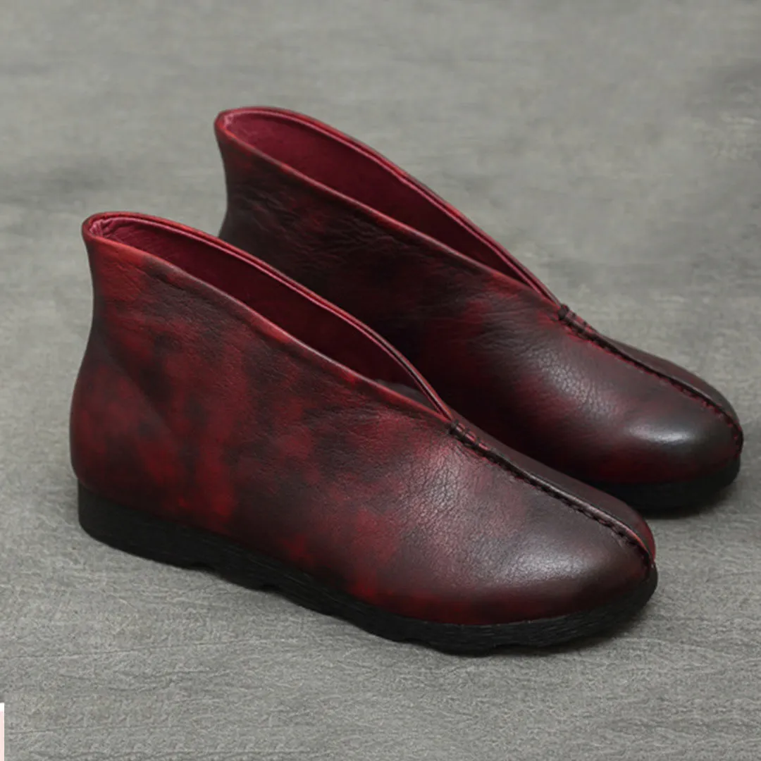 Retro Simple Spliced Leather Shoes Comfortable Stylish Work Boots