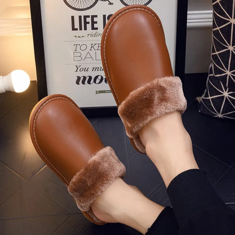 Waterproof PU Leather Outsole Slippers Slides Pure