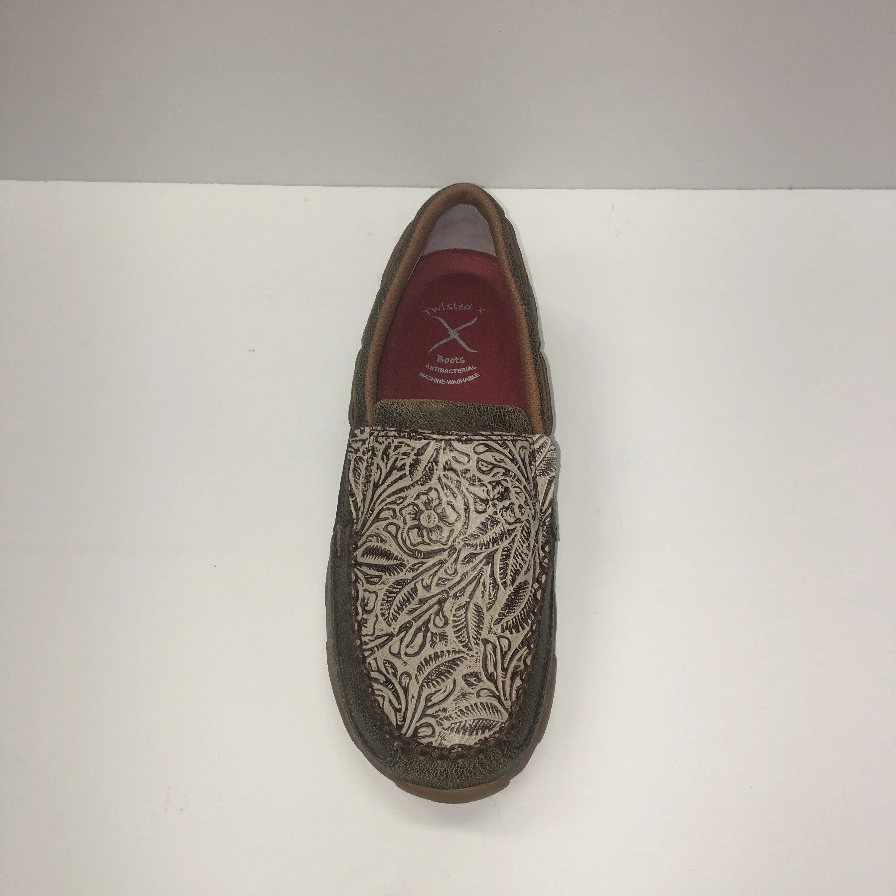 Slip On Fur Lined Boots WE Exclusive ~  Twisted X Women's Tan Floral Embossed Slip On Moc