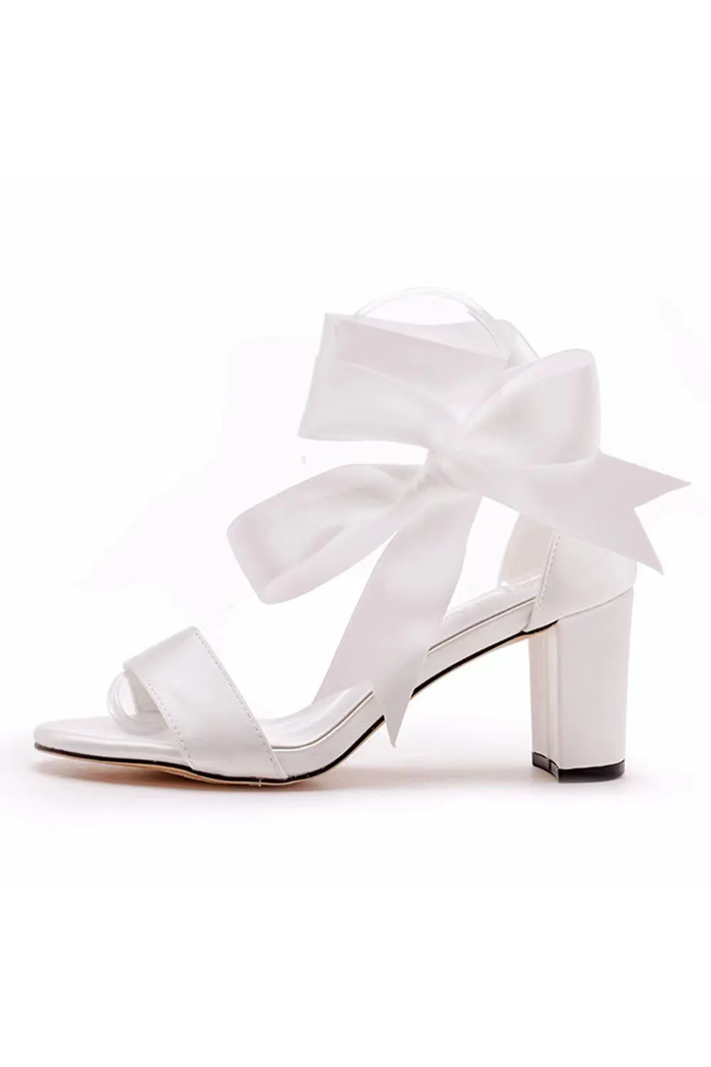 Sandals Church Woodcrest Wedding Shoes Peep Toe Sandals Chunky Heel Satin With Ribbon Tie Bow-Knot