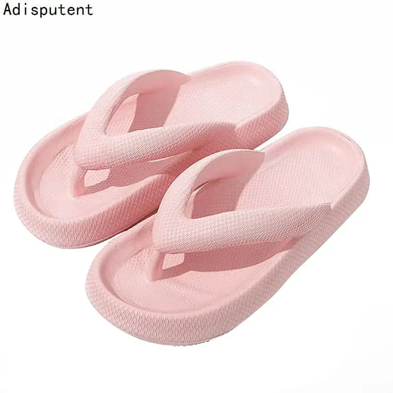 Flip Flops Naked Wedge Heels Flip Flops Women Slippers Summer Thick Bottom Sandals Platform Slippers Soft Fashion Shoes Non-Slip Beach Slides