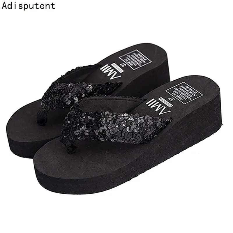 Wedge Heels Flip Flops Women Slippers Summer Thick Bottom Sandals Platform Slippers Soft Fashion Shoes Non-Slip Beach Slides Thesaurus Flip Flop