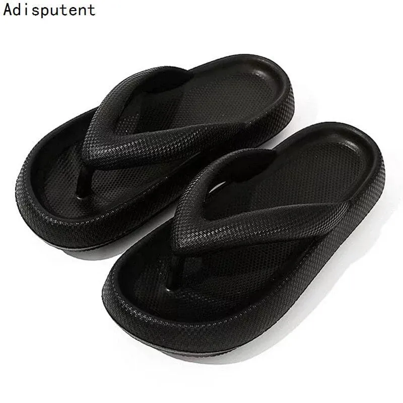 White Thick Flip Flops Wedge Heels Flip Flops Women Slippers Summer Thick Bottom Sandals Platform Slippers Soft Fashion Shoes Non-Slip Beach Slides